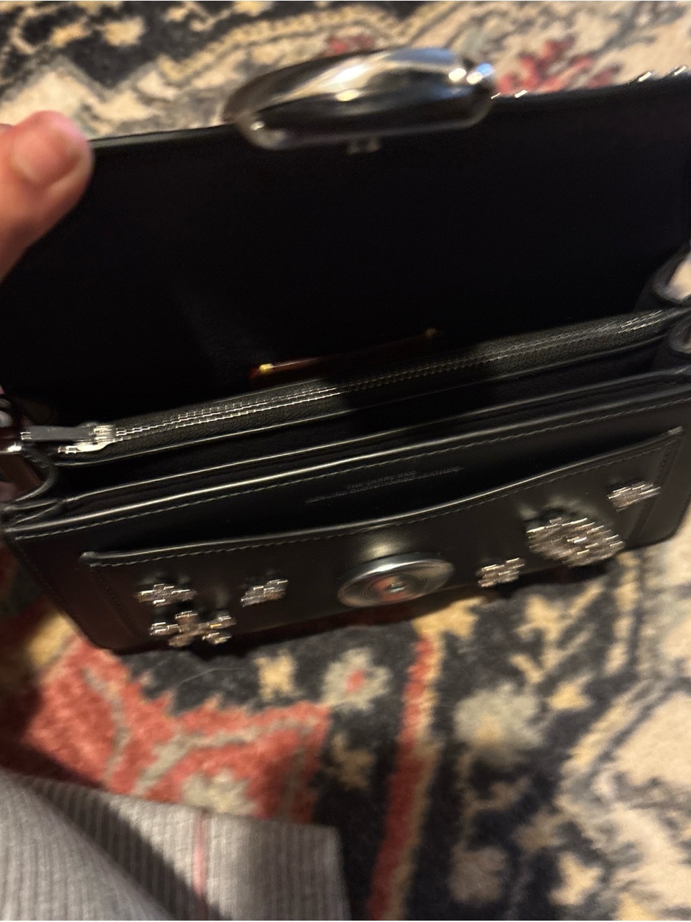 Coach Black Leather Jeweled Clutch with Silver 'C' Hardware - Picture 5 of 6